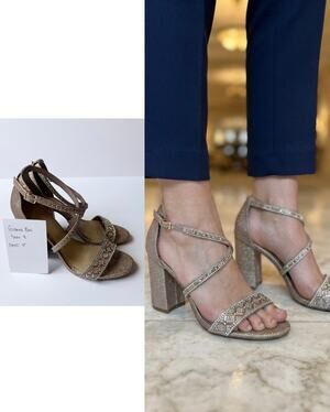 Gianni Bini Rhinestone Block Heel Sandals Size 9 Champagne Rose Gold